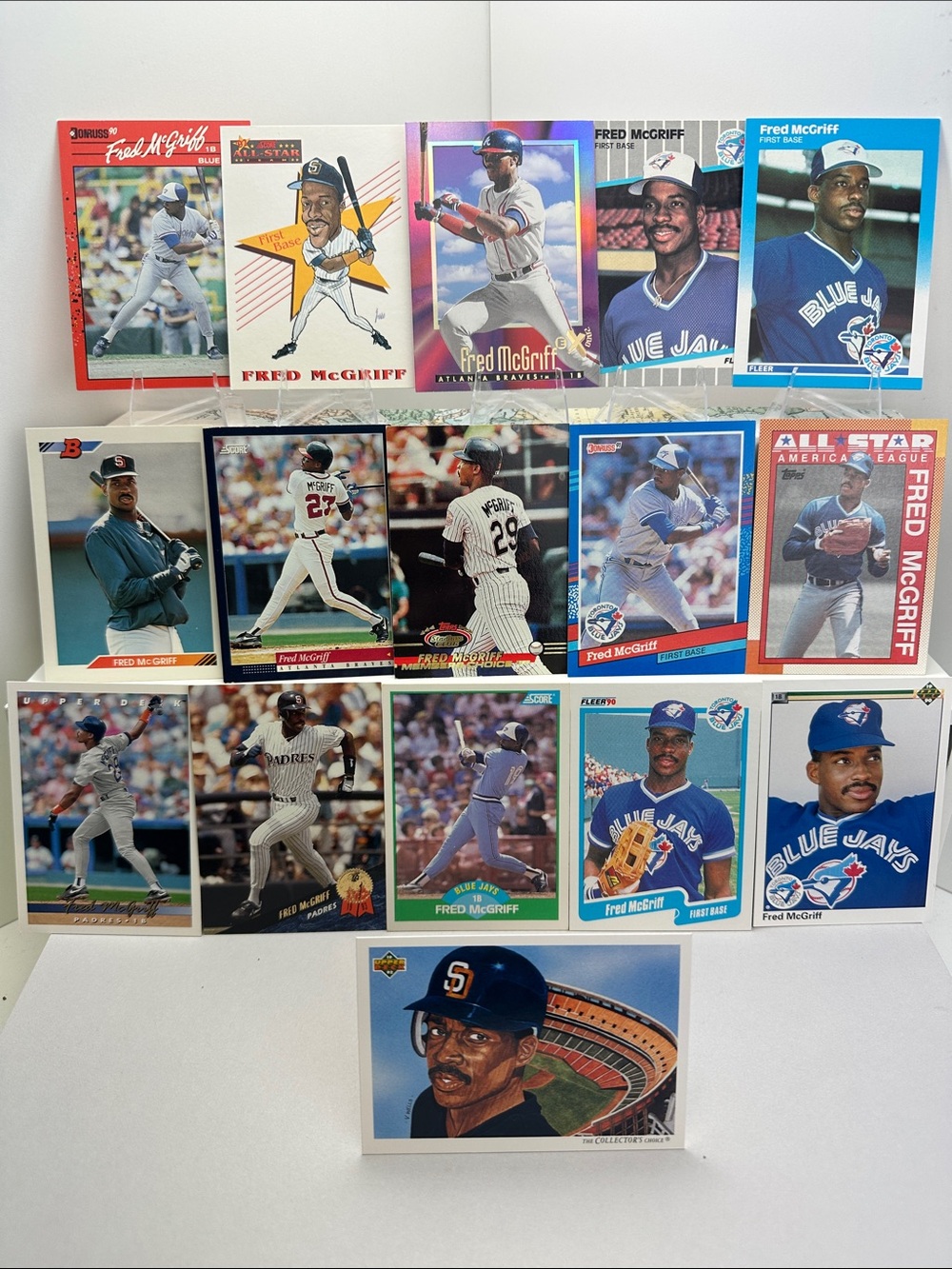 Fred McGriff vintage lot of 16 (Blue Jay, , Braves, Padres)